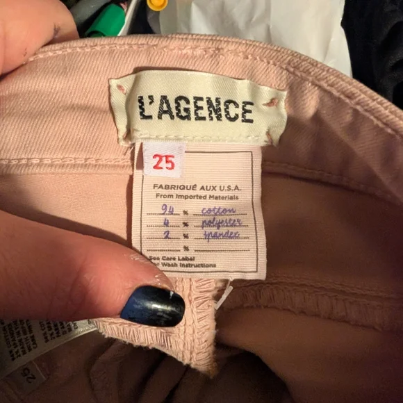 L'AGENCE Margot High Rise Skinny in Petal & Light Rose Gold Foil Sz 25 - Picture 8 of 12